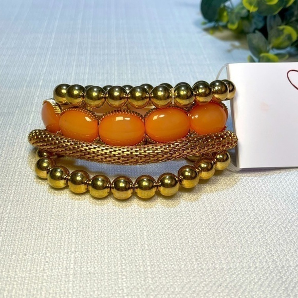 NWT True Love 4 Piece Peach & Gold Stacking Fashion Bracelet Set